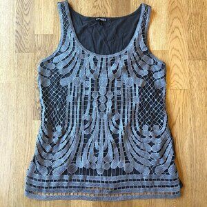 Express Metallic Silver Crochet Tank Top Medium